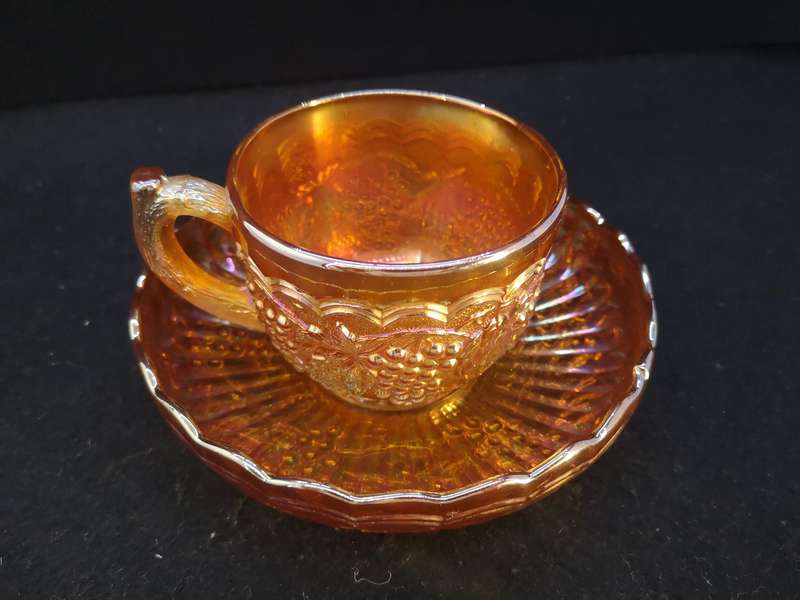 Carnival glass Imperial Grape cup and saucer