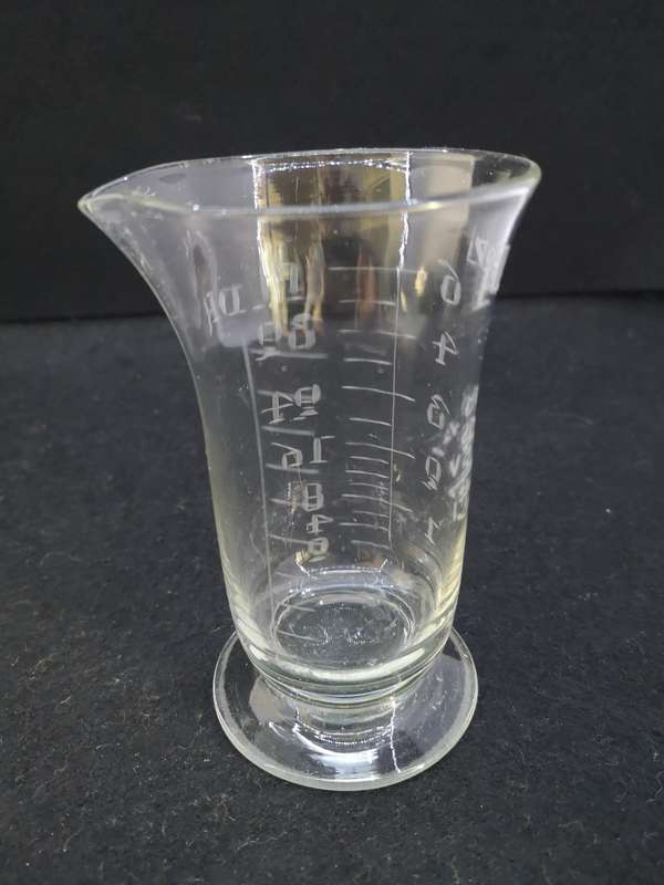 Antique Etched glass apothecary measuring beaker