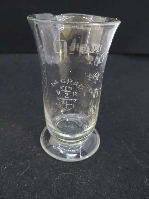Antique Etched glass apothecary measuring beaker