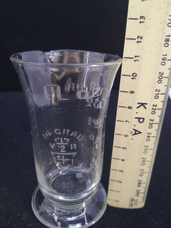 Antique Etched glass apothecary measuring beaker