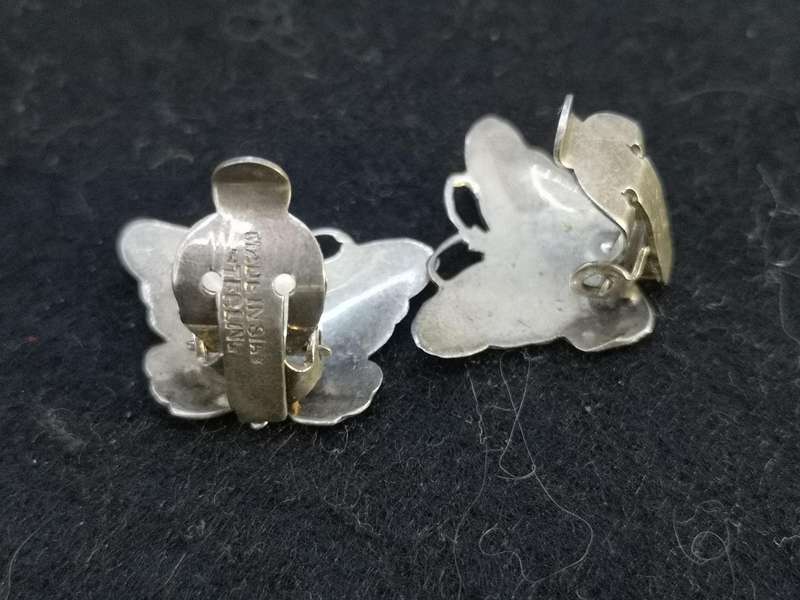 Vintage Siam sterling silver butterfly clip on earrings