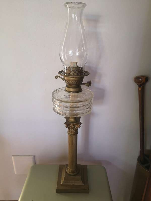 Large cut glass double wick oil lamp 55cm without the glass shade!