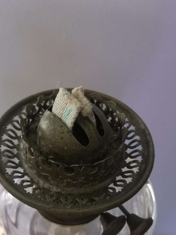 Large cut glass double wick oil lamp 55cm without the glass shade!
