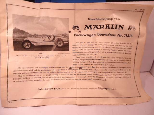 Marklin - Mercedes Racer - missing screen - with instructions - no key - Tin Wind Up Car # 1133