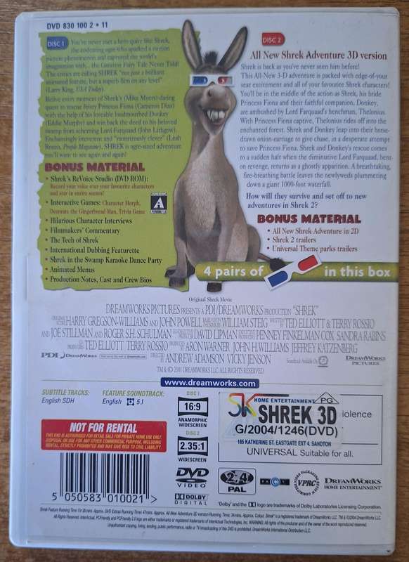 Shrek 2 disc special edition ( with four 3D glasses)