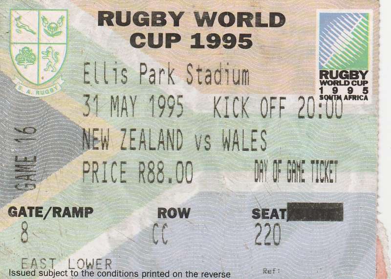 Rugby World Cup 1995 New Zealand vs Wales ticket