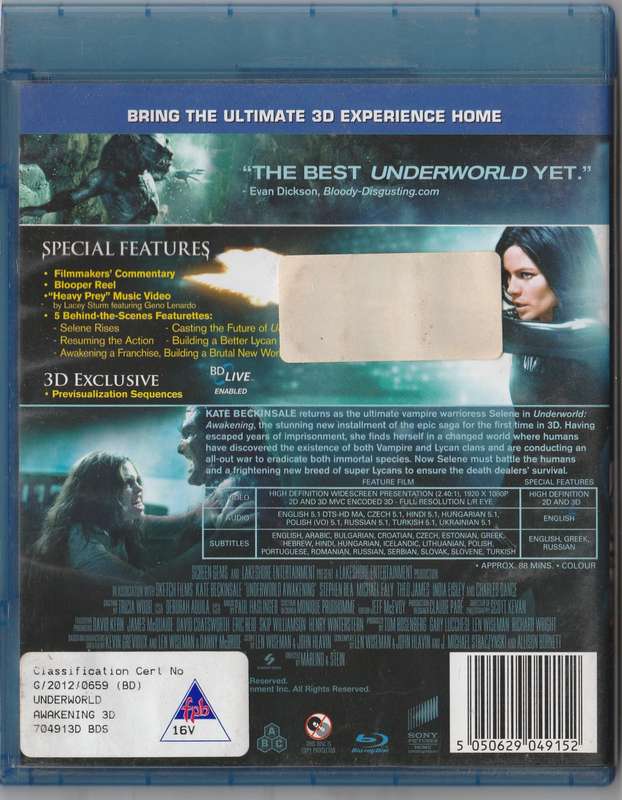 UnderWorld Awakening 3D Blue-ray