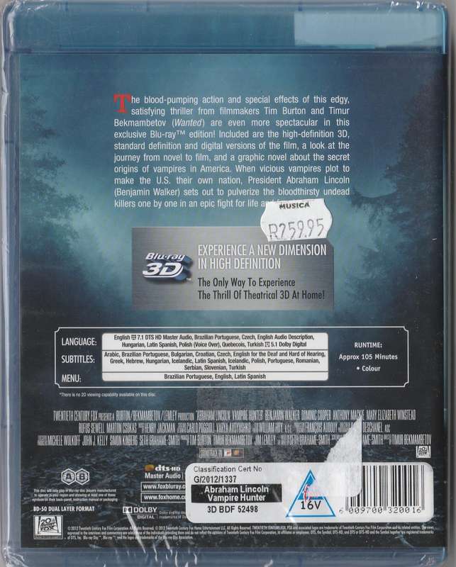 Abraham Lincoln Vampire Hunter Blu-ray 3D ( New and sealed)