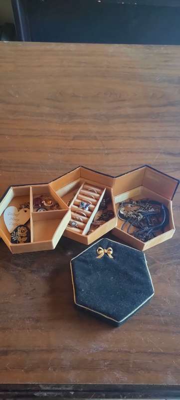 Lot of costume jewelry in octagonal jewelry box