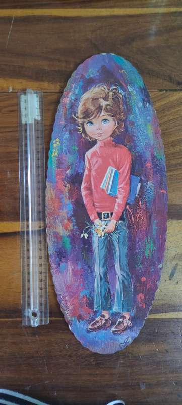 Retro 1960's print of boy with big eyes by A. Richard