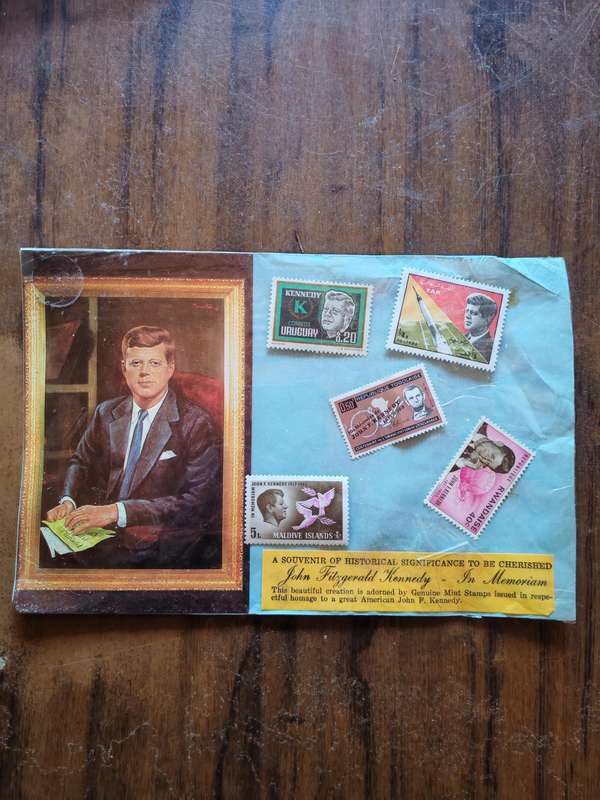 A souvenir selection of stamps of John F Kennedy