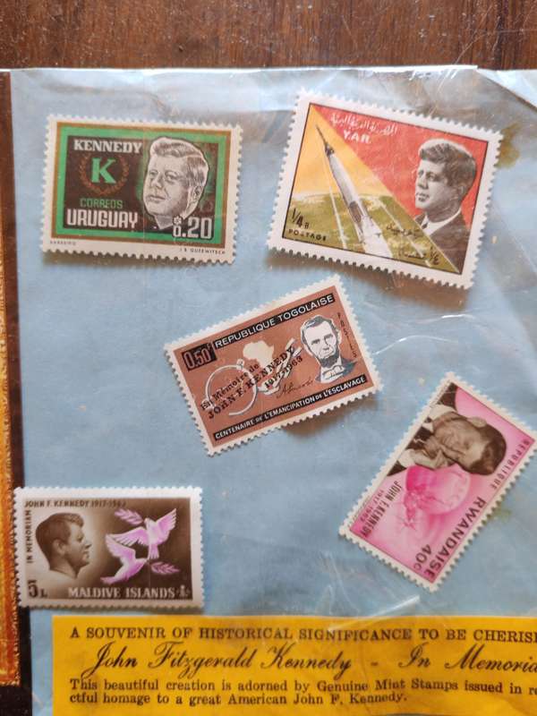 A souvenir selection of stamps of John F Kennedy