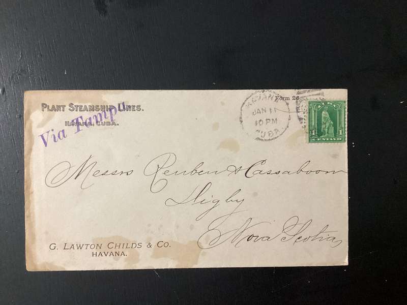Havana Cuba Early 1900 1C Stamp on Cover to Nova Scotia via Tampa