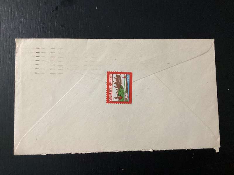 USA 1948 3C California Gold Centennial Stamp on cover DC to Canada Merry Christmas Sticker