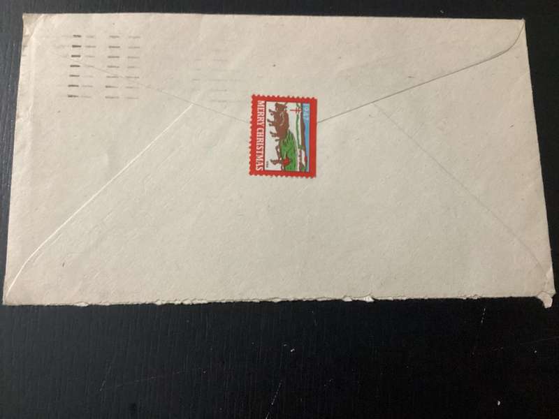 USA 1948 3C California Gold Centennial Stamp on cover DC to Canada Merry Christmas Sticker