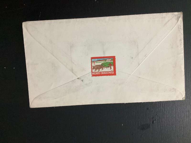 USA 1948 3c Stamp on Cover FDC to Canada Merry Christmas Sticker
