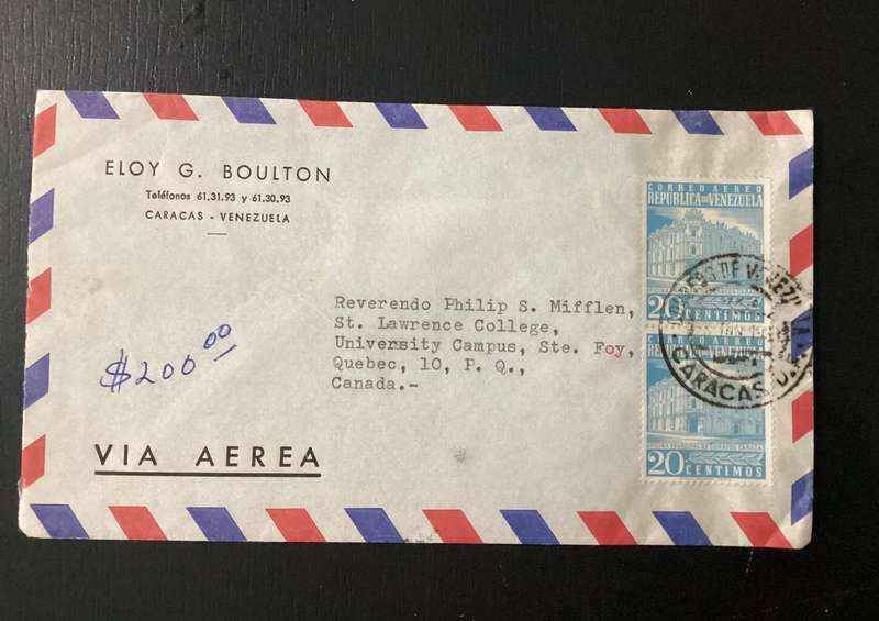 Venezuela Caracas 1950s Airmail Multiple Stamps on Cover to Canada