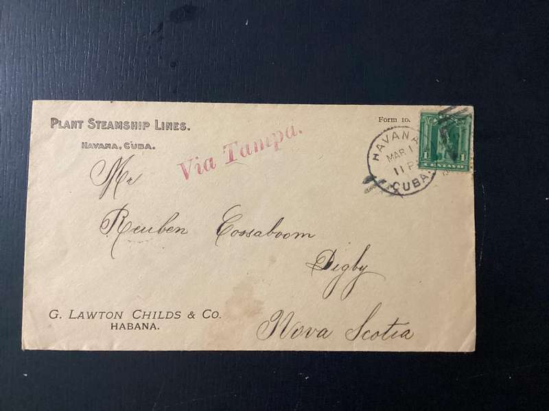 Havana Cuba 1901 1C Stamp on Cover to Nova Scotia via Tampa