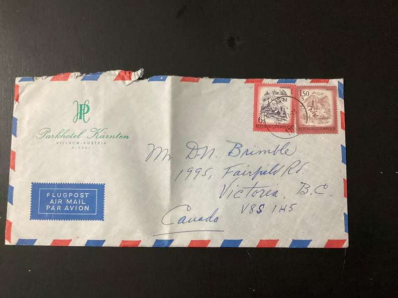 Austria Cover 1977 Parkhotel Karnten Vienna Stationary 6S + 1.5S to Canada plus letter!