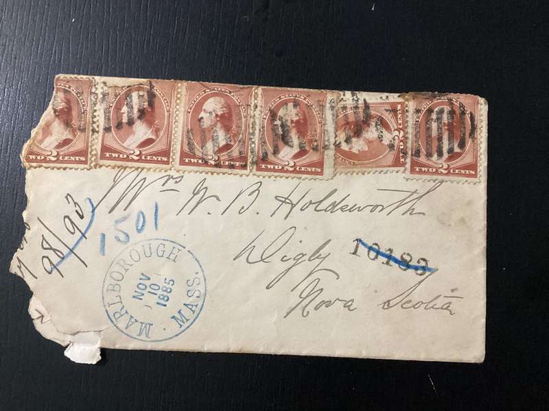 USA Cover 1885 Multiple George Washington 2C Registered Mail to NS Canada - See damage to cover