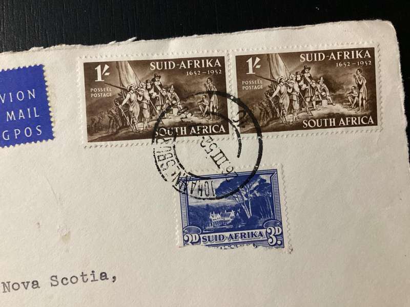 Cover (only front part of envelope) 1952 South Africa Union Airmail to Canada