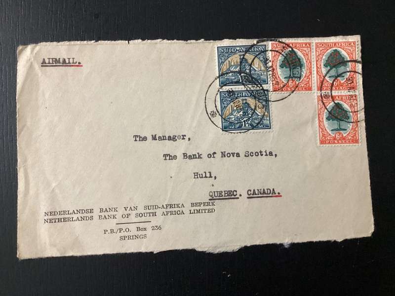 Cover (only front part of envelope) 1952 South Africa Union Airmail to Canada