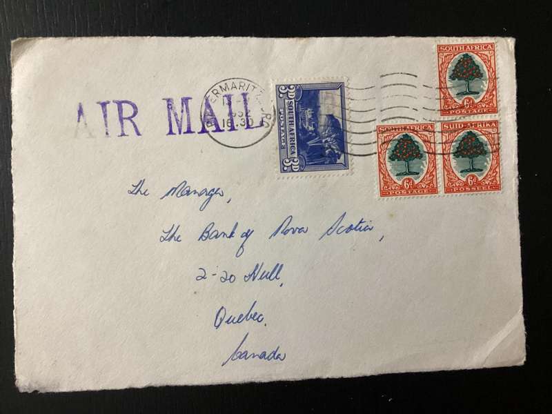 Cover (only front part of envelope) 1952 South Africa Union Airmail to Canada