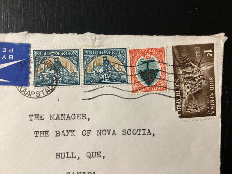 Cover (only front part of envelope) 1952 South Africa Union Airmail to Canada