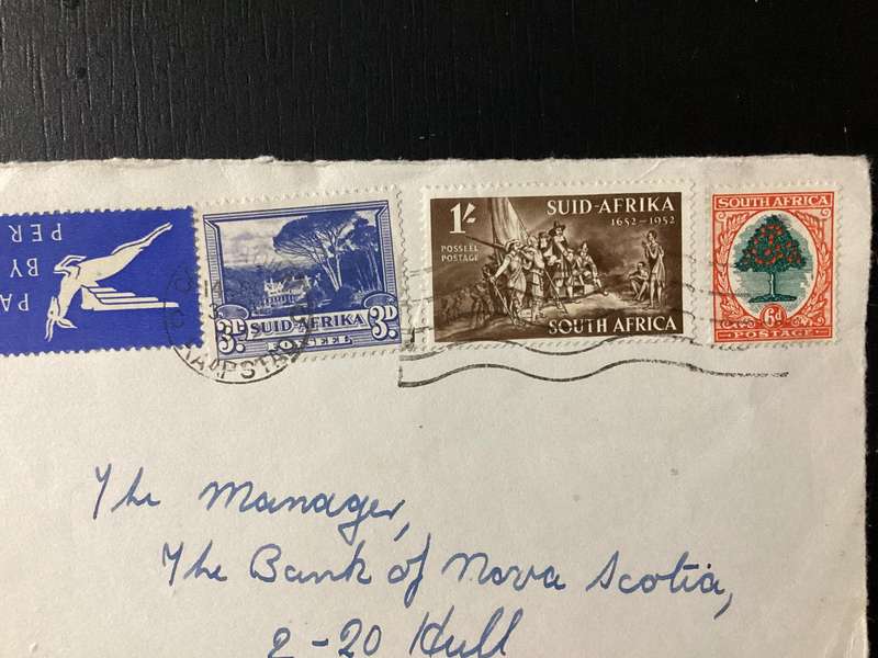 Cover (only front part of envelope) 1952 South Africa Union Airmail to Canada