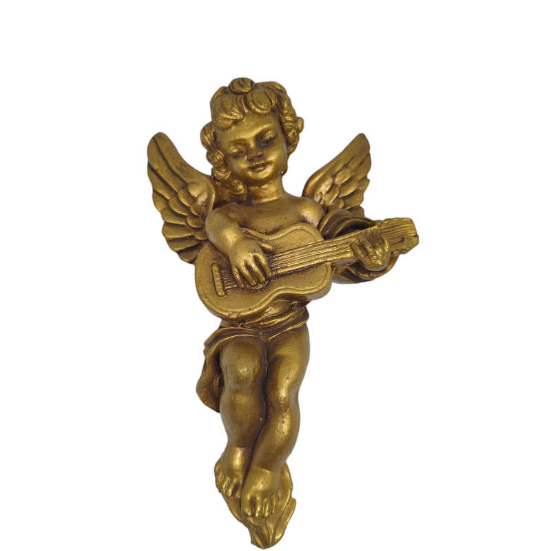Vintage gold painted plaster angel cherub figurine