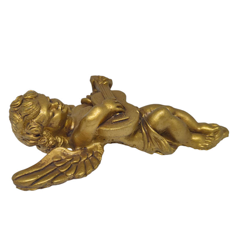 Vintage gold painted plaster angel cherub figurine