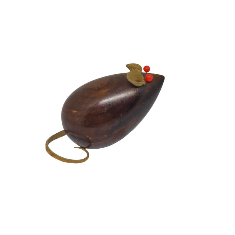Vintage handmade wooden mouse ornament