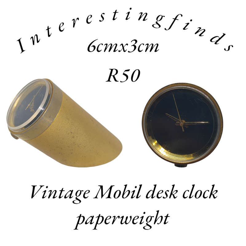 Vintage Mobil desk clock paperweight - swiss movement