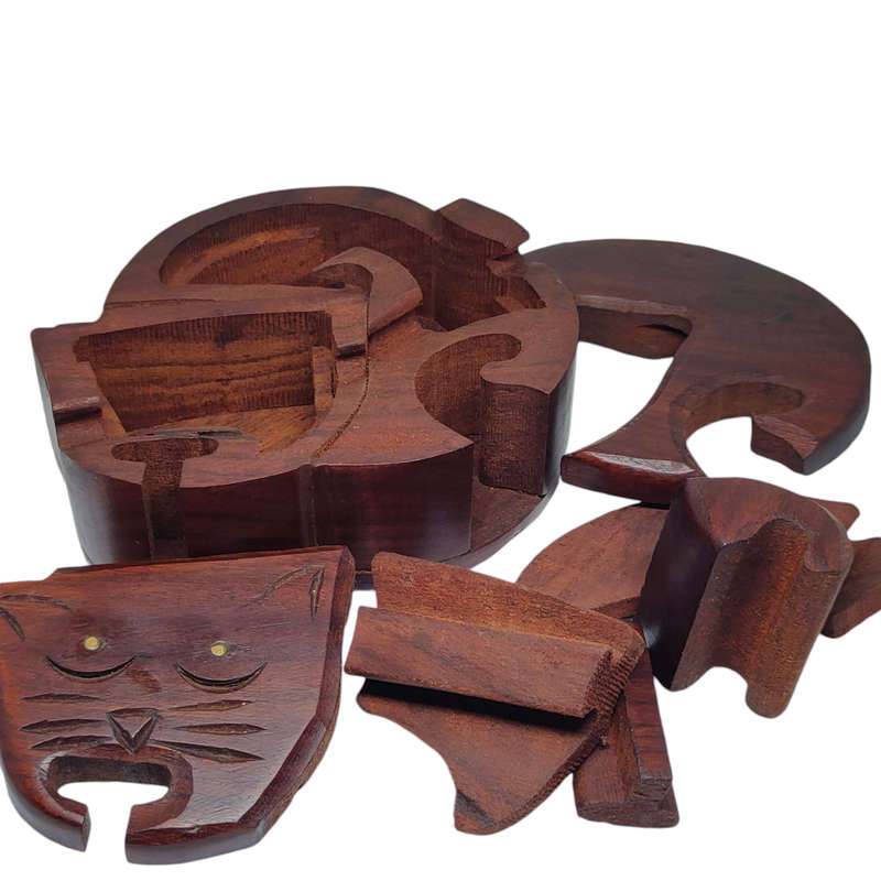 Unique wooden cat puzzle box / jewelry box