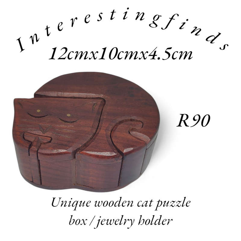 Unique wooden cat puzzle box / jewelry box