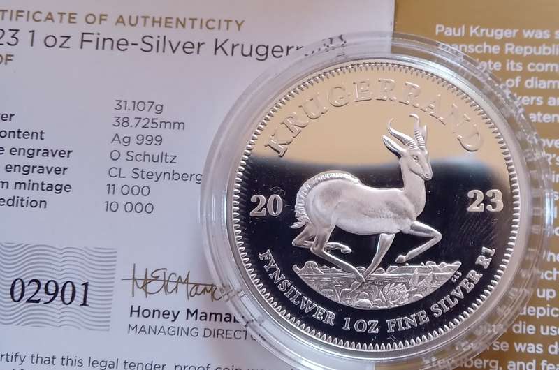SOUTH AFRICA PROOF 2023 ONE OUNCE PURE SILVER KRUGERRAND