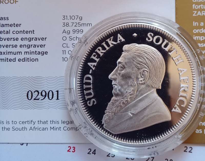 SOUTH AFRICA PROOF 2023 ONE OUNCE PURE SILVER KRUGERRAND