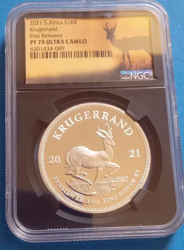 South Africa.Proof 1 oz KRUGER 2021 PF 70 ultra cameo