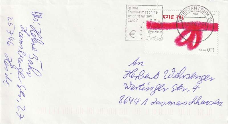 Germany Cover - 2001 - Fur Dich Slogan Ist Ihre Frankiermeschine schon fit fur ben Euro Greeting Ri