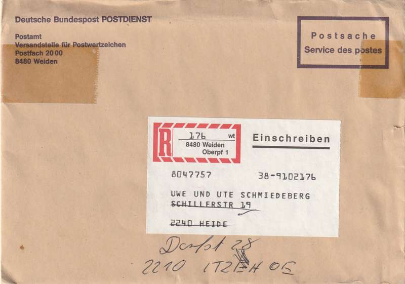 Germany Registered Cover South Africa - Einschreiben Weiden Oberpf 1