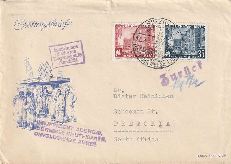Germany DDR Cover - 1954 - Leipzig Leipziger Messe Fair Slogan Ungenugende Anschrift
