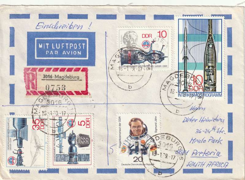 Germany DDR Registered Cover South Africa - 1978 (1979) - Interkosmosprogramm Space Travel Magdebur