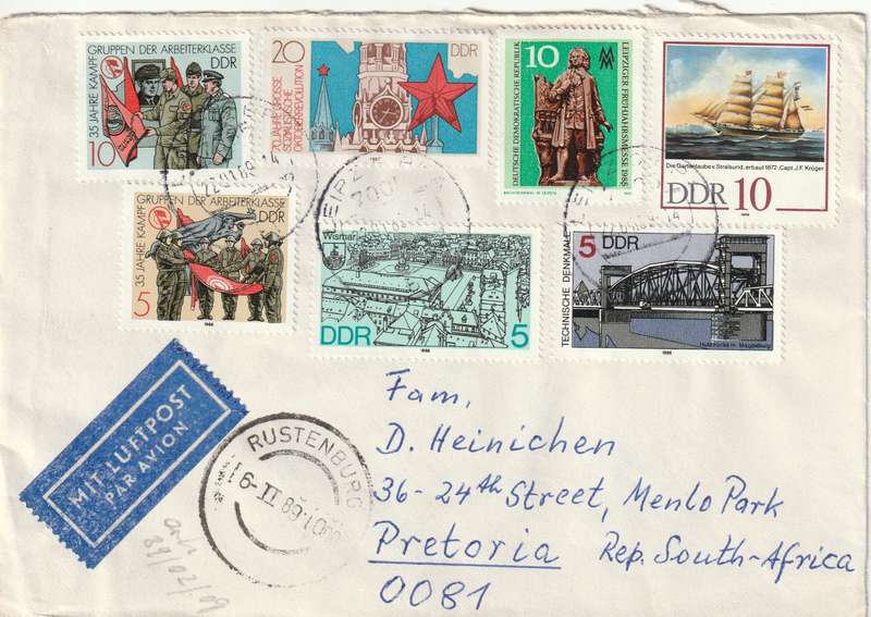 Germany DDR Cover South Africa - 1988 1989 - Working Classes Arbeiterklasse Sailing Ships Bridges