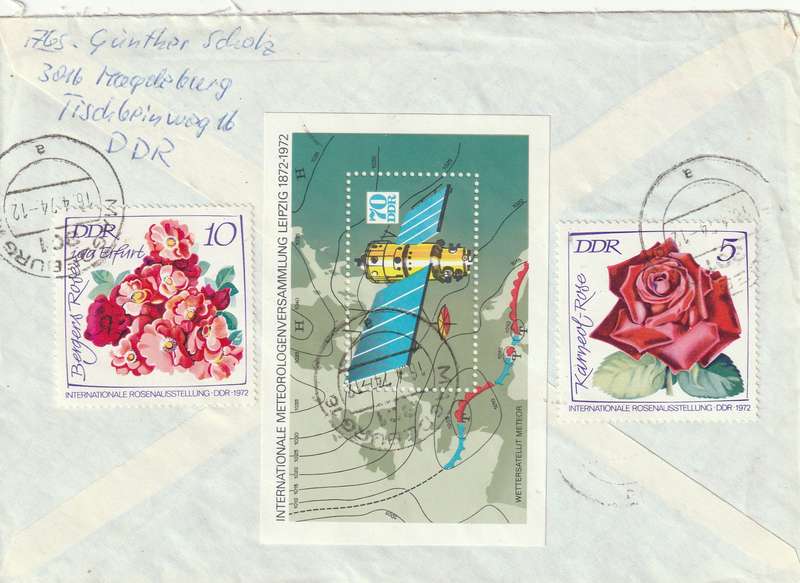 Germany DDR Registered Cover South Africa - 1972 - International Meteorologist Congress Roses