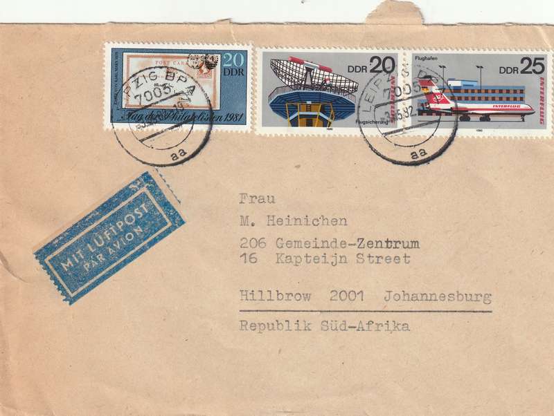 Germany DDR Cover South Africa - 1980 1981 - Stamp Day Interflug Aviation 25th Anniversary of Inter