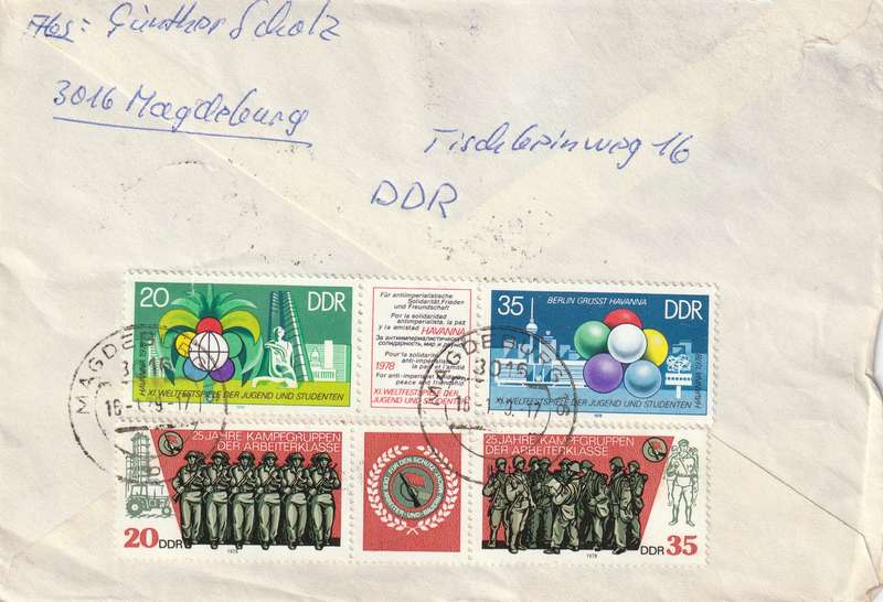 Germany DDR Registered Cover South Africa - 1978 - Folk Costumes Youth Festival Labour Task Force