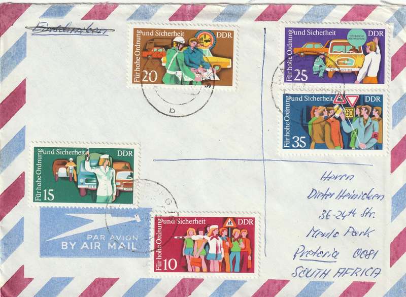 Germany DDR Registered Cover South Africa - 1977 1975 - Felix Dzierzinkis Traffic Safety
