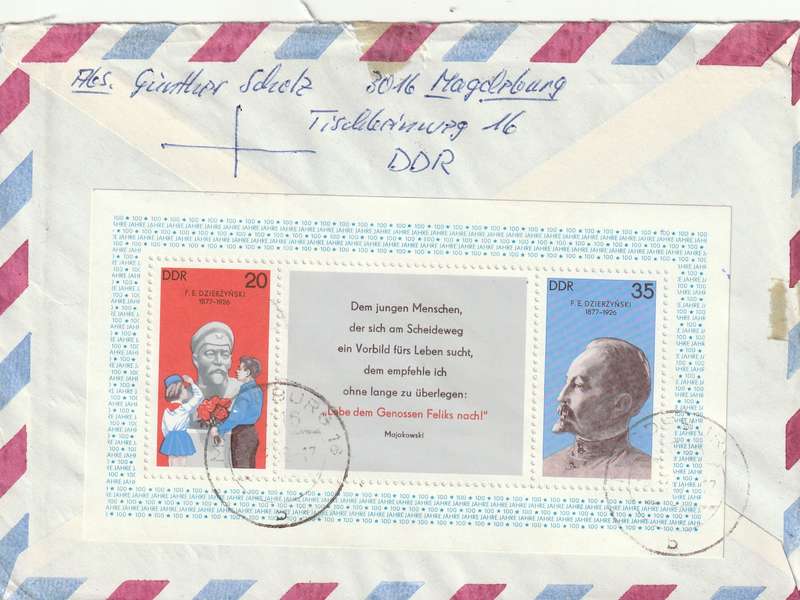 Germany DDR Registered Cover South Africa - 1977 1975 - Felix Dzierzinkis Traffic Safety