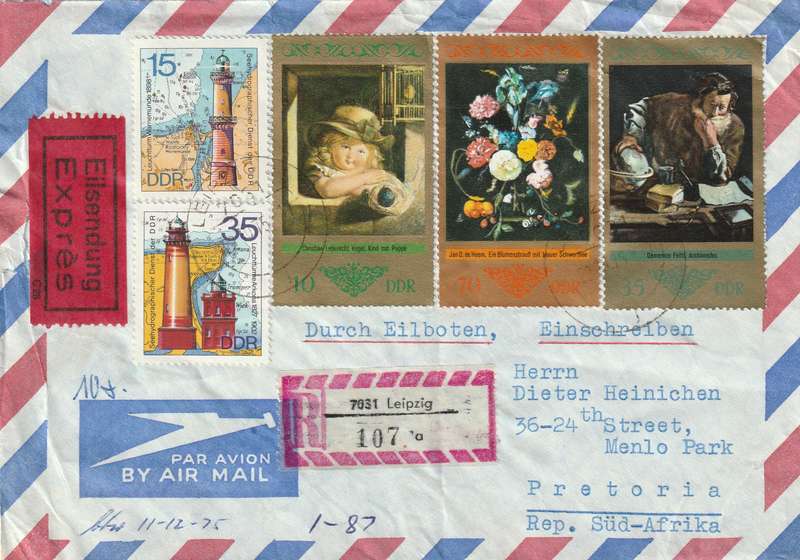 Germany DDR Registered Cover South Africa - 1973 1974 - Paintings Lighthouses