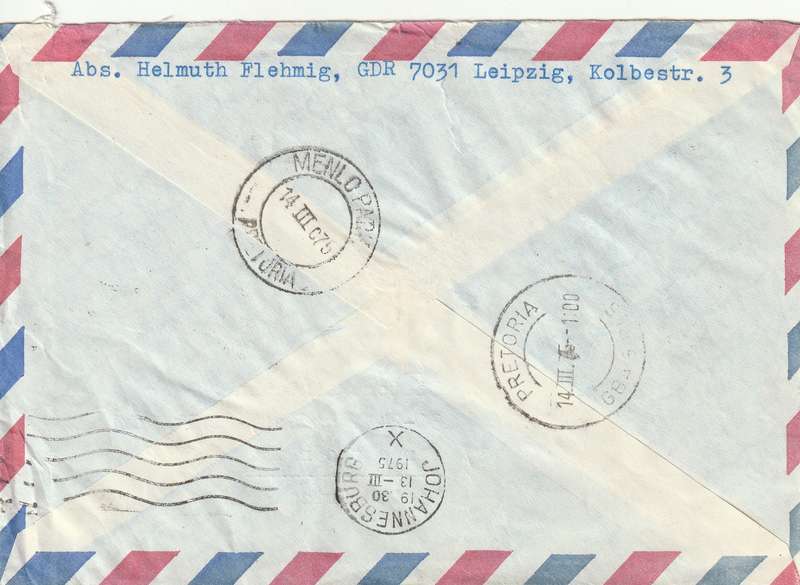 Germany DDR Registered Cover South Africa - 1974 1975 -  Paintings Leipzig Spring Fair UPU Ships